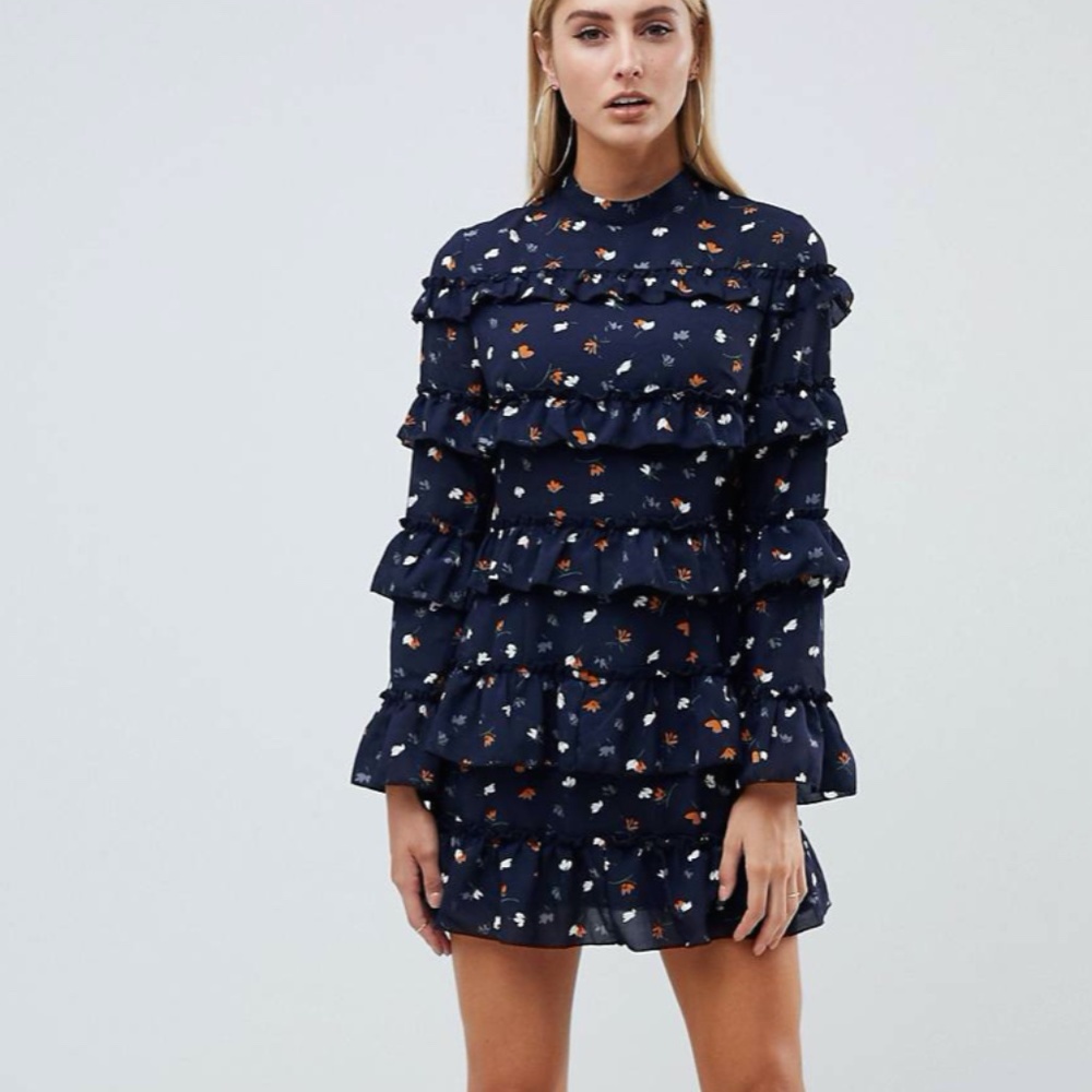 ASOS Pretty Little Thing High Neck Tiered Mini Dress